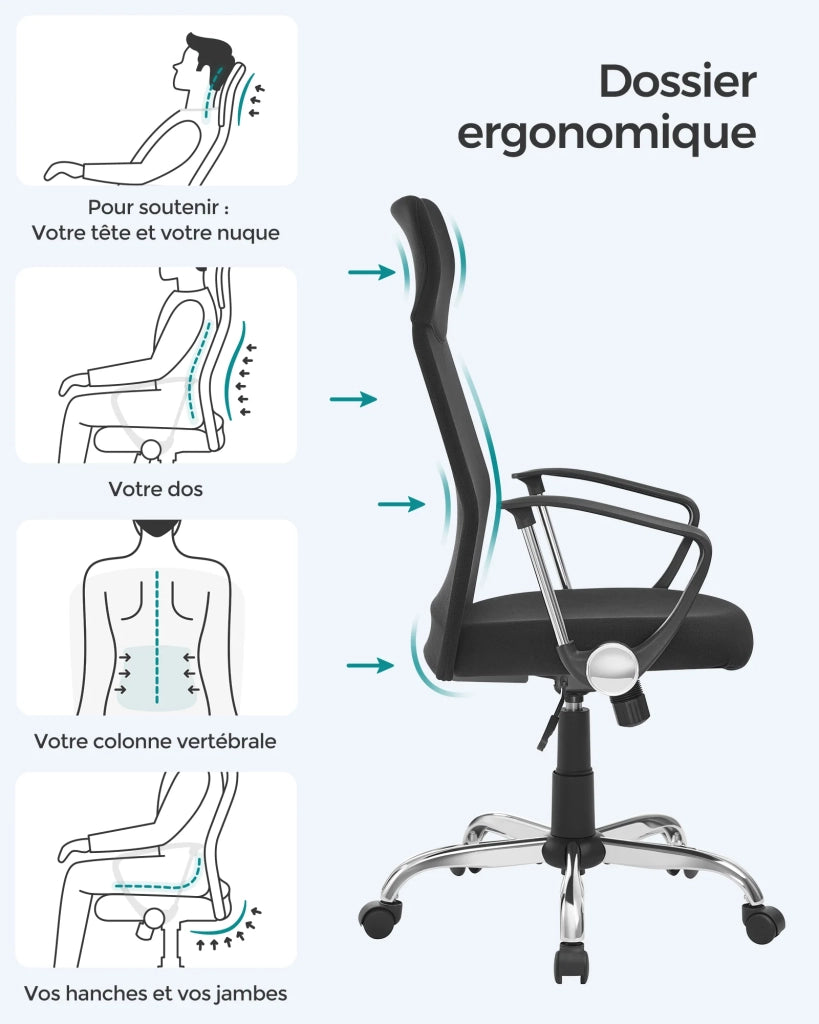 Sedia da ufficio sedia ergonomica seduta girevole imbottita rivestimento in tessuto altezza regolabile meccanismo di inclinazione capacità di carico 120 kg nero 12_0005875