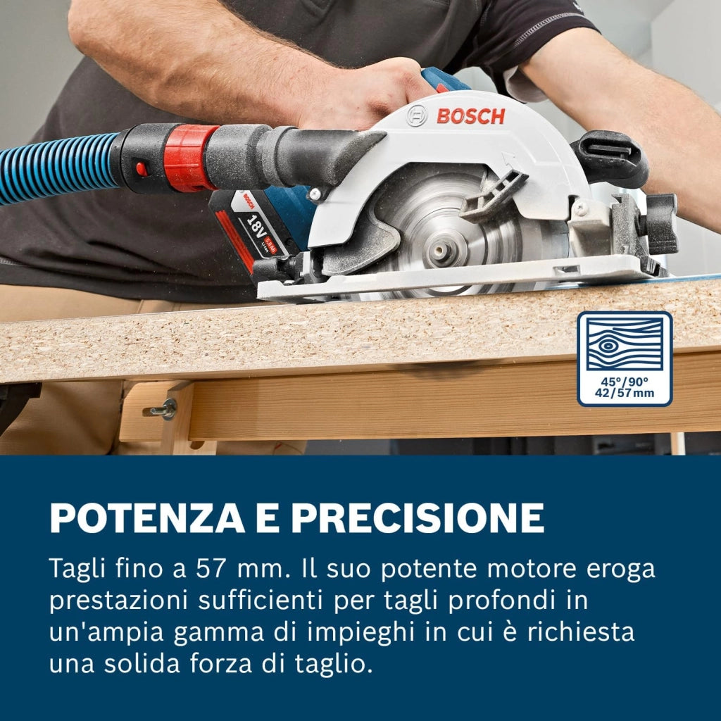 Bosch Professional 18V System Sega Circolare a Batteria Gks 18V-57 G (Compatibile conBinario di Guida, Prof. di Taglio: 57 Mm, Incl. 2 Batt. 4.0Ah, Caricabatt. Rapido Gal 18V-40, 1 Lama, L-Boxx)