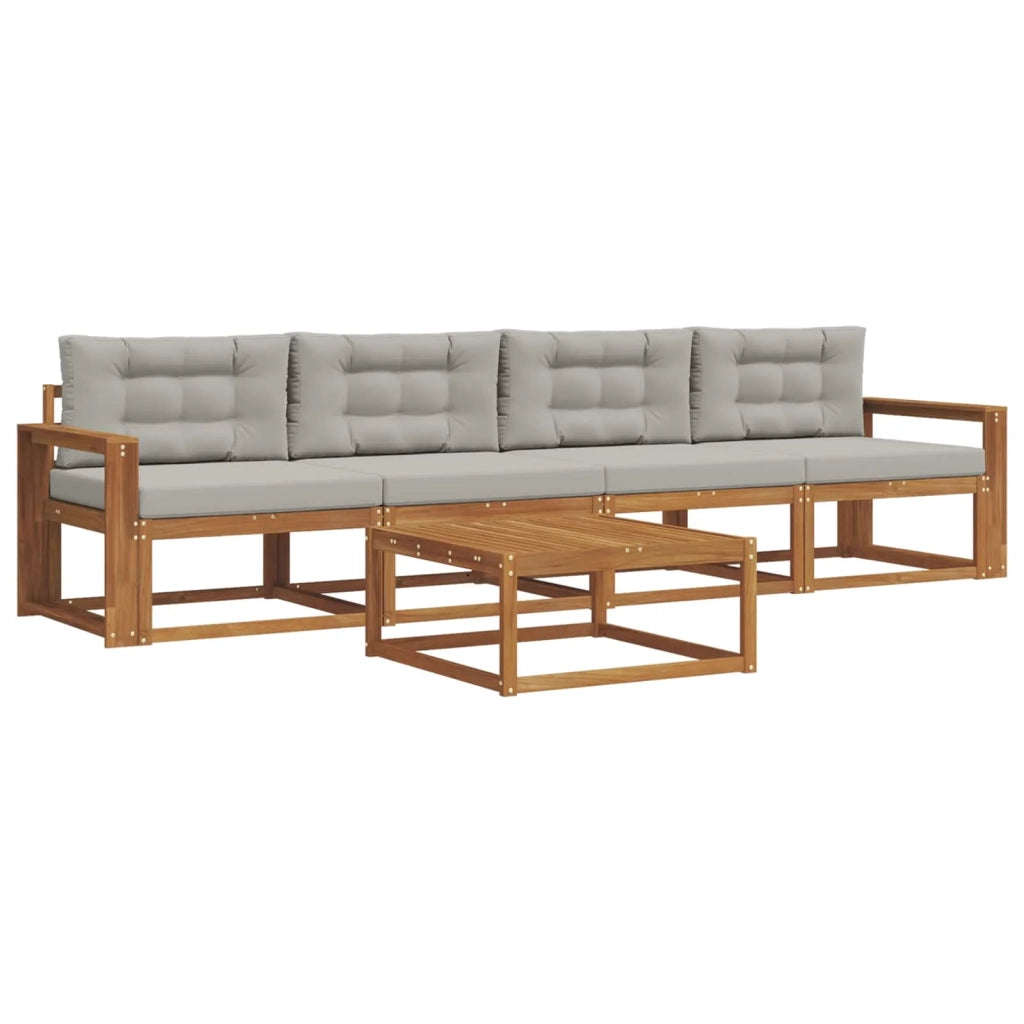 Set di divani da esterno 5 pcs Grigio Naturale e Chiaro