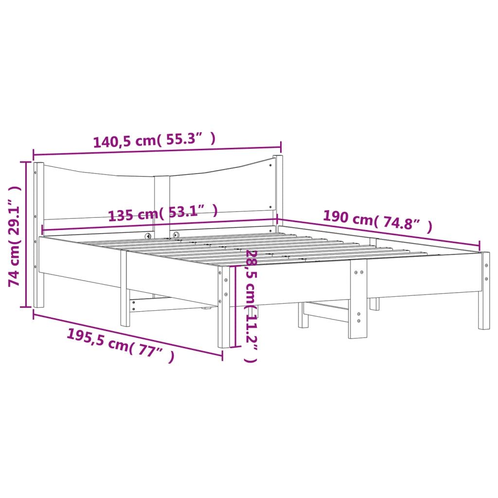 Letto senza Materasso Marrone Cera 135x190 cm in Legno di Pino 844748