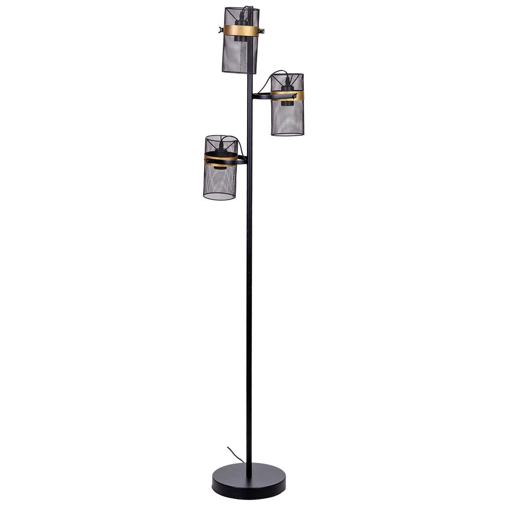 Lampada da terra in metallo nero con 3 faretti 32x32x161h cm