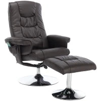 Poltrona massaggiante a 5 punti e riscaldante, girevole a 360°, rivestita in pelle PU, 79x79x106 cm, Marrone