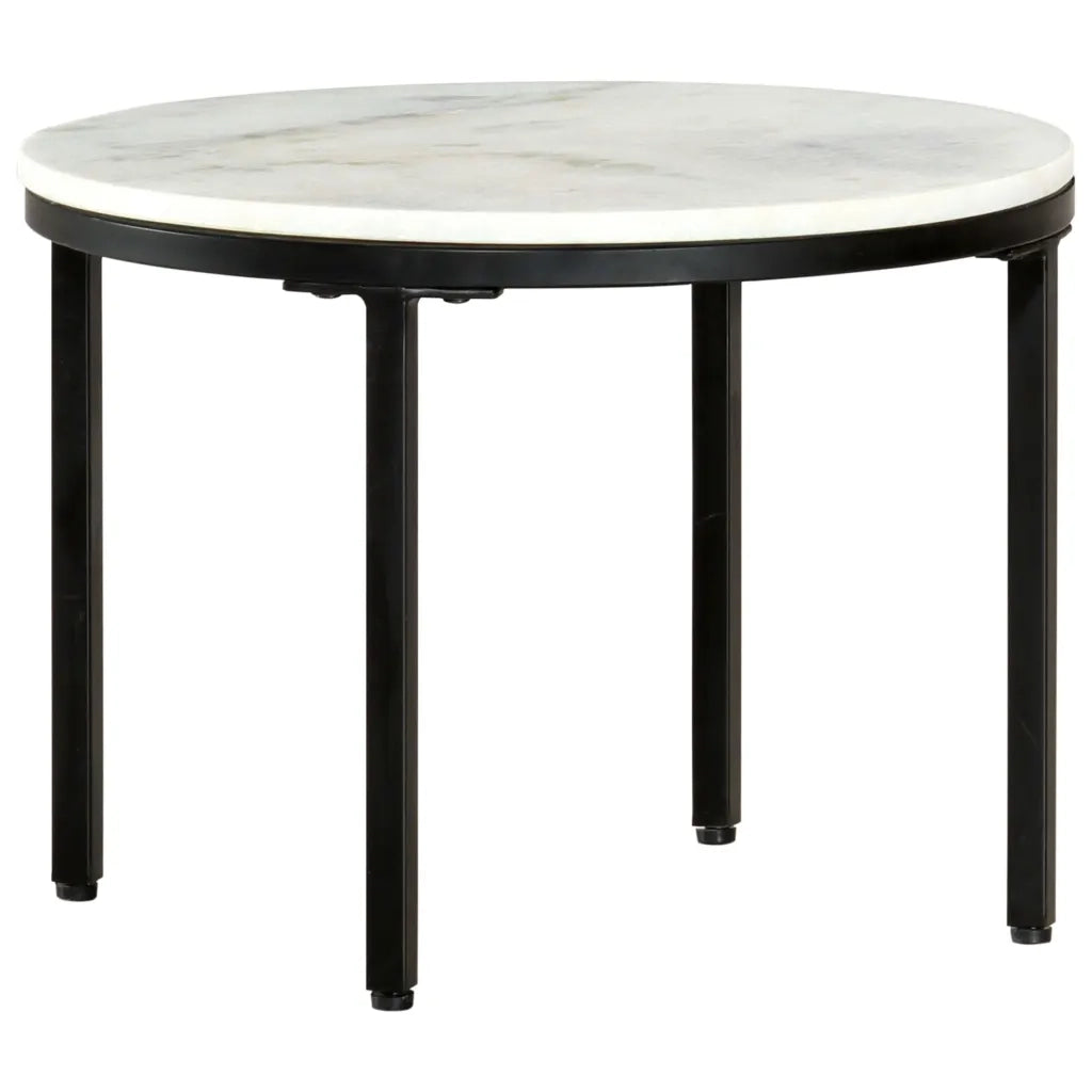 Tavolino da CaffÃ¨ Bianco e Nero Ã˜50 cm in Vero Marmo Solido cod mxl 15181