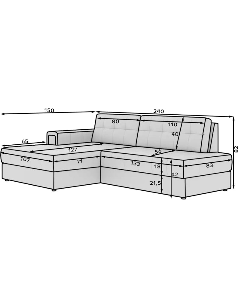 Divano angolare trasformabile CUBITO beige 240 cm con vano contenitore e letto