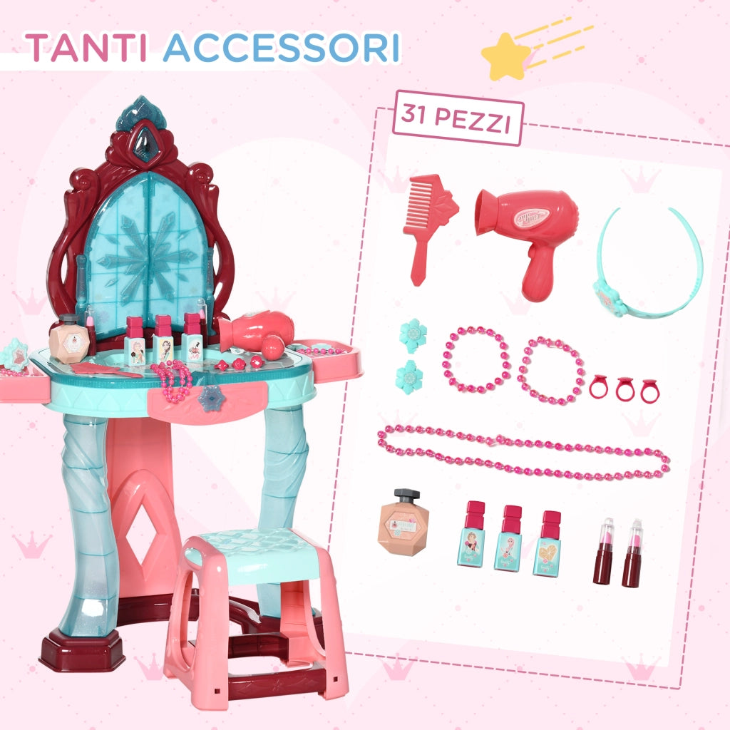 Set Toeletta con Sgabello per Bambini da 3-6 Anni, Luci, Musica e Accessori Inclusi