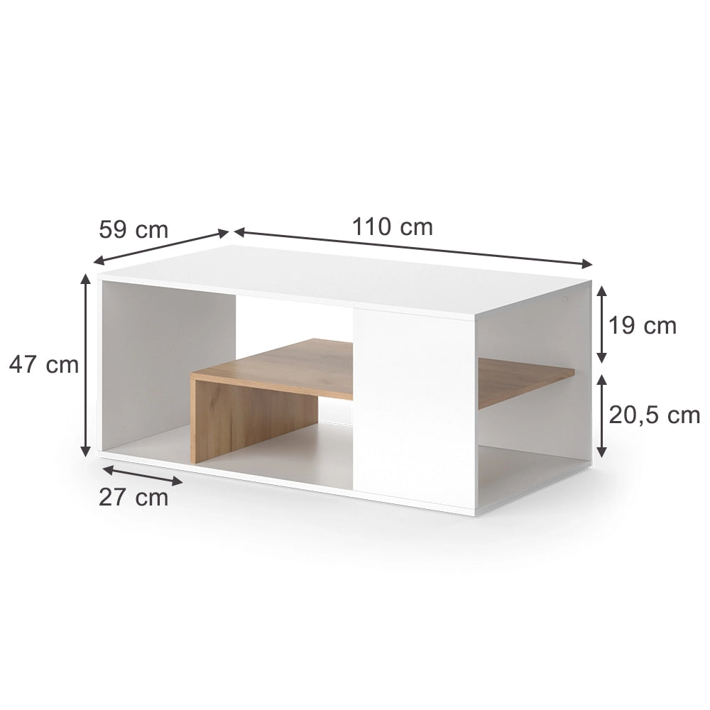Vicco Tavolino da salotto Rovere bianco/dorato 110 x 59 cm