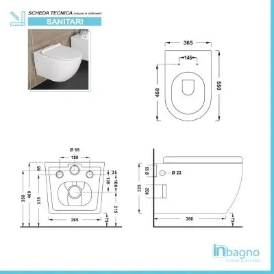 Coppia sanitari sospesi Rimless serie Tokyo con copriwc rallentato