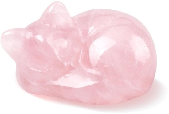 Decorazione per la Sala da Pranzo - Figura Decorativa di una Gatta Addormentata - Sculptura di Cristalli Rosa - Decorazione per Amanti dei Gatti