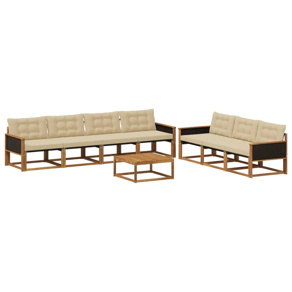 Set di divani da esterno con cuscino 8 pcs Naturale e Beige