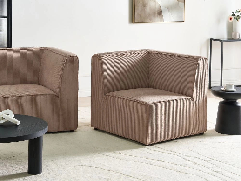 Modulo divano a 1 posto in velluto a coste sabbia beige con sezione angolare stile moderno lato sinistro