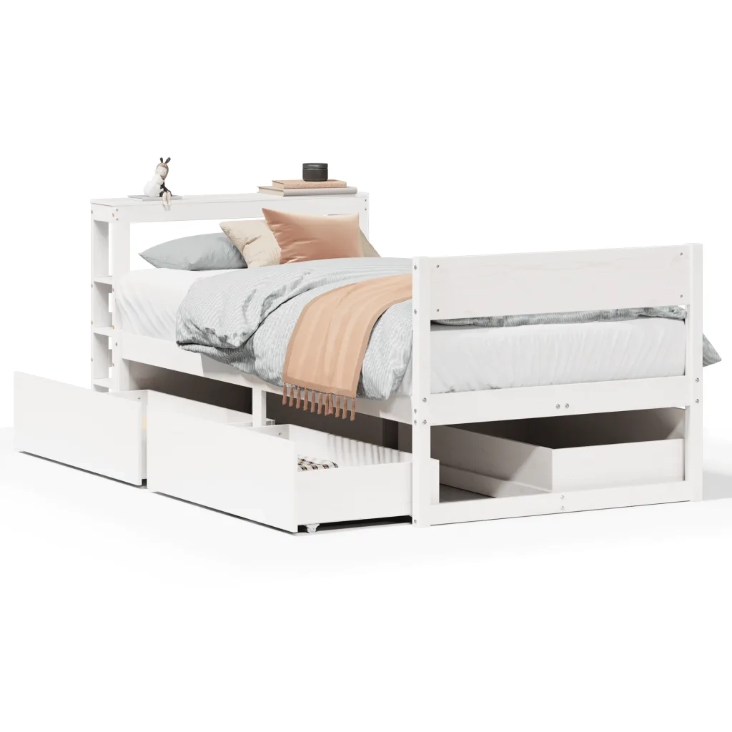 Letto senza Materasso Bianco 75x190 in Legno Massello di Pino 3306406