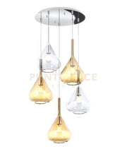 SOSPENSIONE CROMO 5 LUCI TONDA VETRI 2X TR + 3X AM 1177CR-S5 T-TA