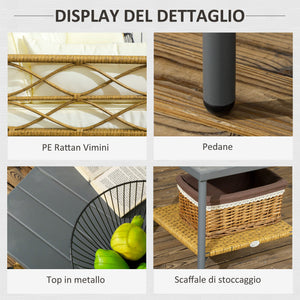 Salotto da Giardino Divano 2 Posti con Chaise Longue e Tavolino in Rattan PE Crema