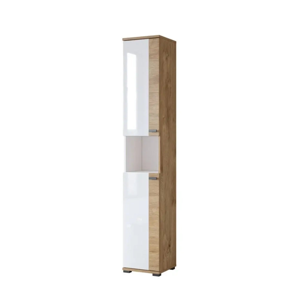 Colonna da bagno collezione BALEA - 2 porte e 1 nicchia, colore bianco e rovere
