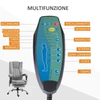 Sedia da Ufficio Massaggiante e Riscaldante ad Altezza Regolabile, Poltrona con Poggiapiedi, Sedia Ergonomica in Microfibra, 62x70x113-120 cm, Grigio