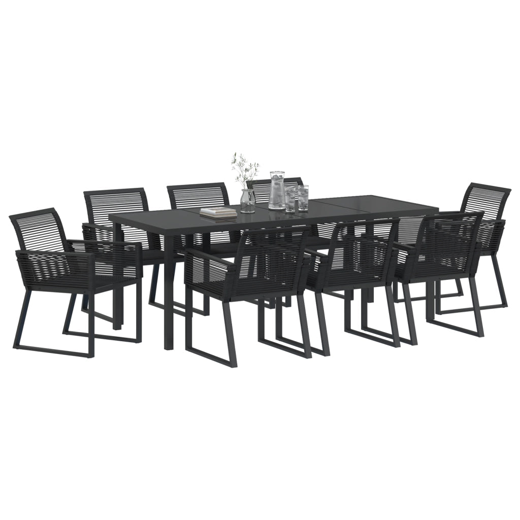 Set da Pranzo da Giardino 9 Pezzi Nero Rattan Polietilene