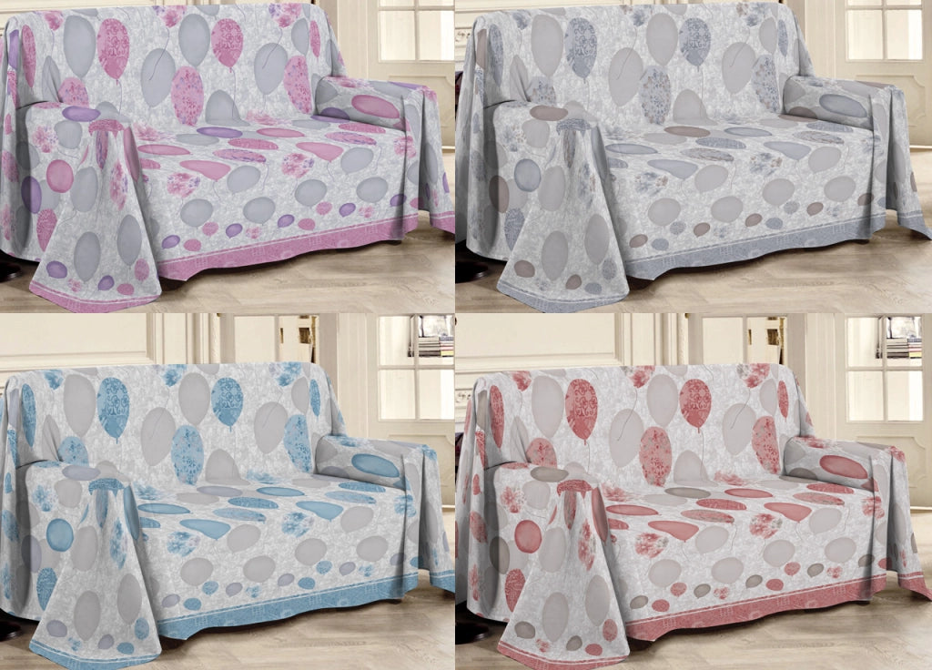 Telo Arredo Multiuso Linea Pensieri Delicati In Cotone Disegno Palloncini - Matrimoniale - Azzurro