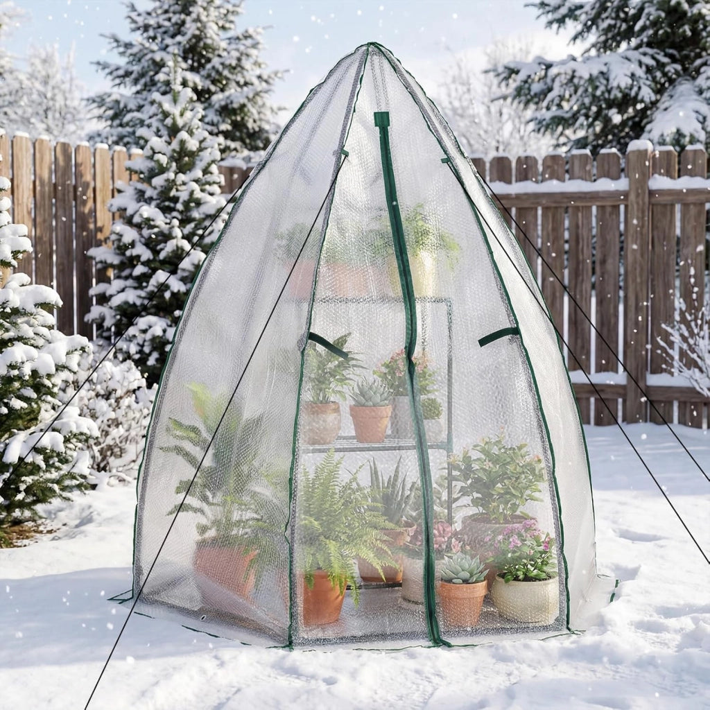 Mini Serra da Giardino 160 x 139 x 182 CM, Serra a Cupola Piccola da Esterno con Copertura in PE a Bolle Pesante, Porta con Cerniera, Finestra a Rete, Copertura del Pavimento