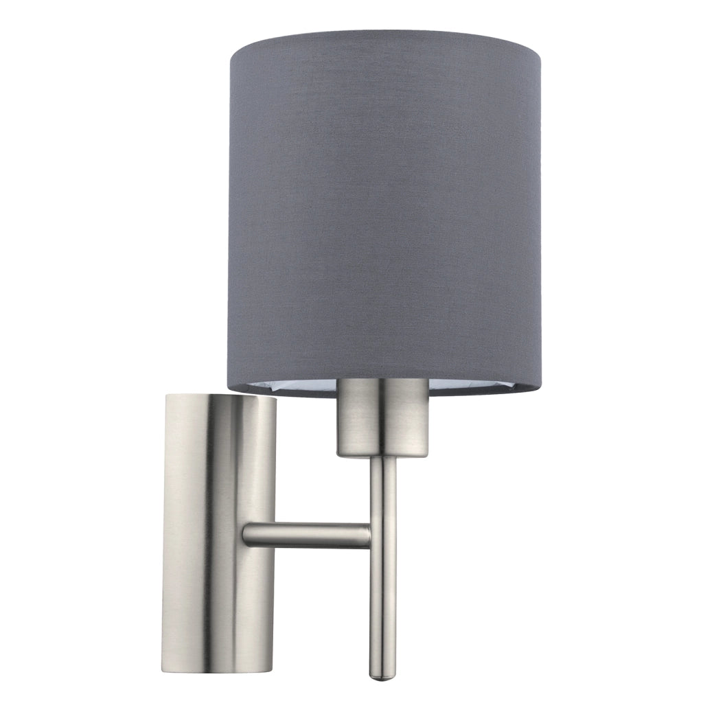 Applique Moderna Pasteri Acciaio Nichel Satinato Stoffa Grigio 1 Luce E27
