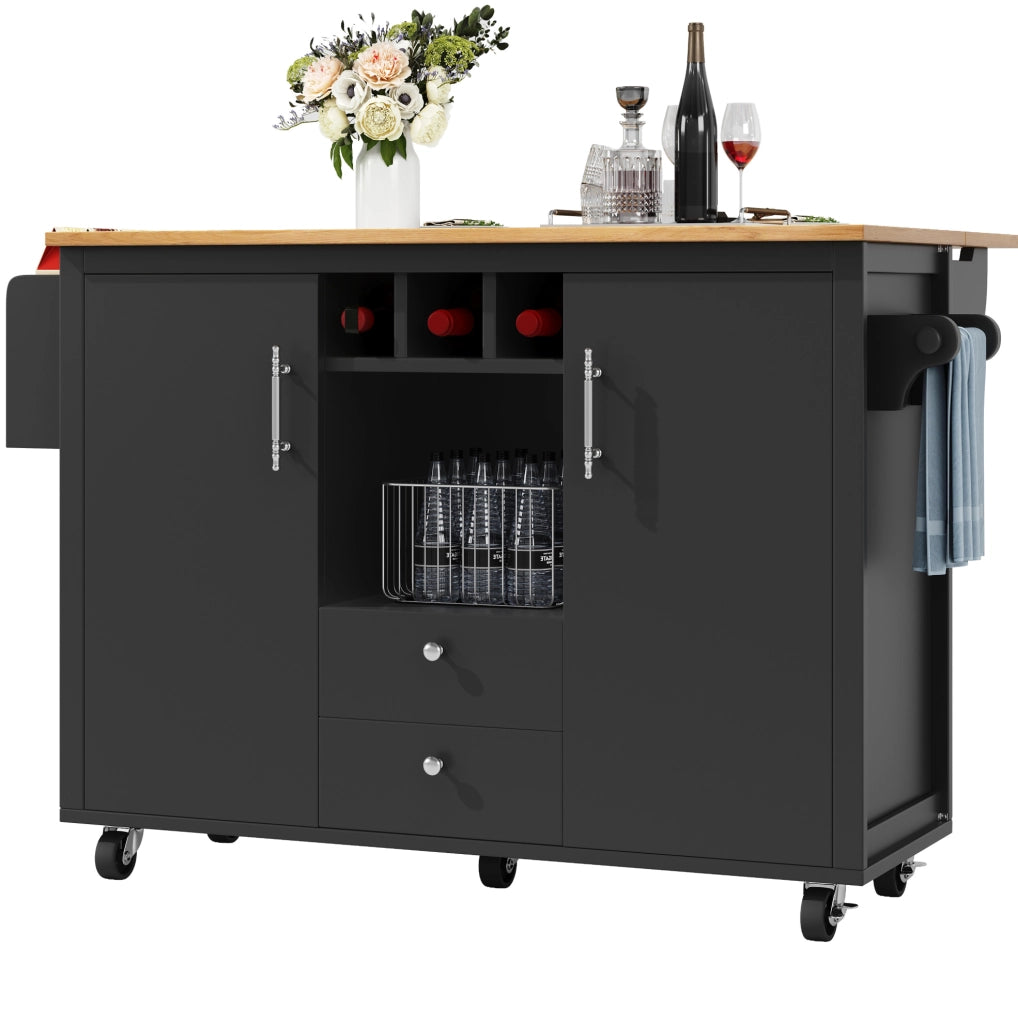 Isola da cucina 137.9x73x92.2 cm con piano ribaltabile; MDF e metallo; nero