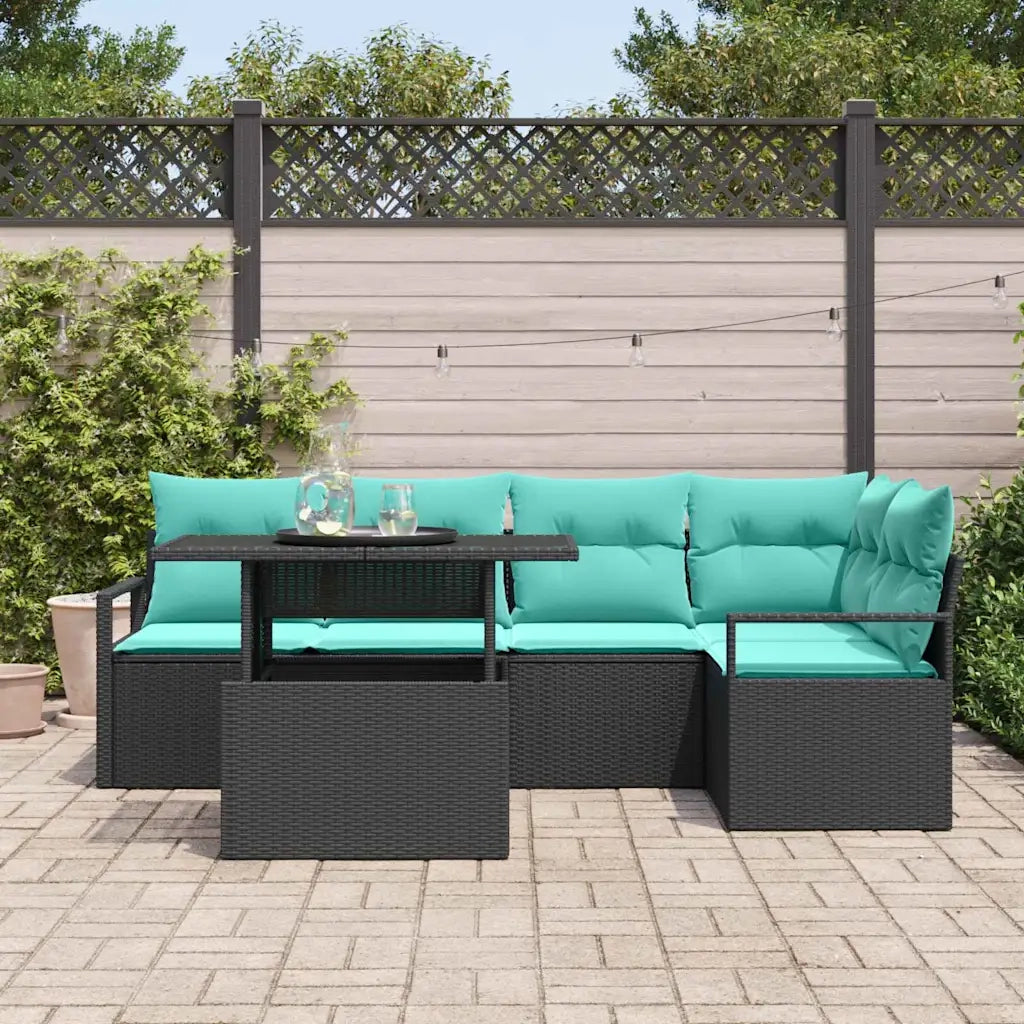 Set Divano da Giardino con cuscino 6 pcs Nero e Blu polyrattan