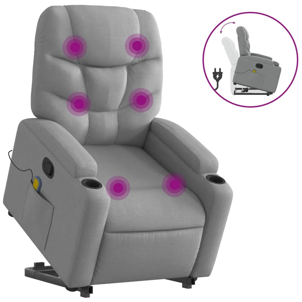 Poltrona | Sedia Relax Alzapersona Massaggi Reclinabile Grigio Chiaro Tessuto