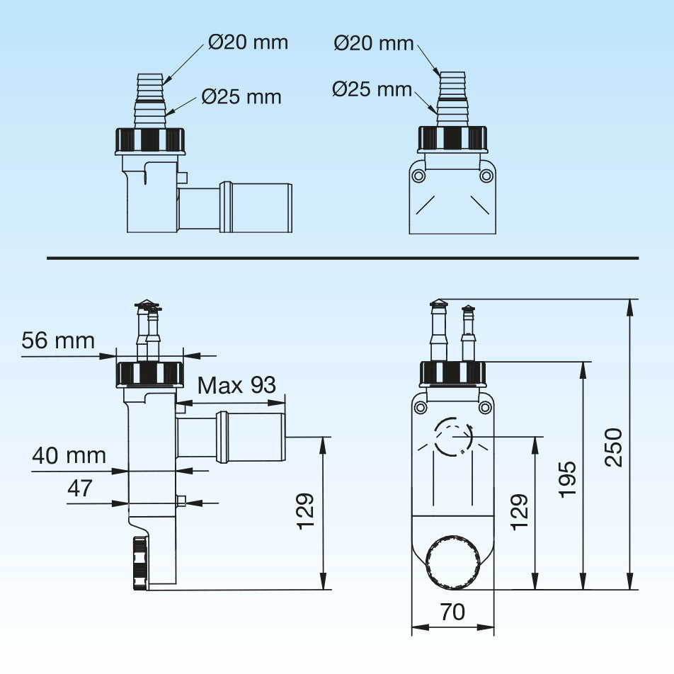 SIFONE LAVATRICE SALVA SPAZIO NT CLIMA- D. 8-12 / D. 14-16- LIRA