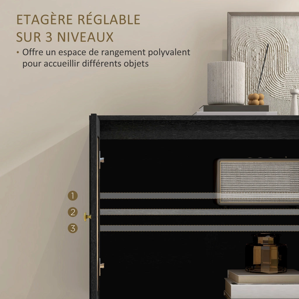 Credenza design con ante in rattan ¨C zephmum ¨C 80x38x79 cm nero