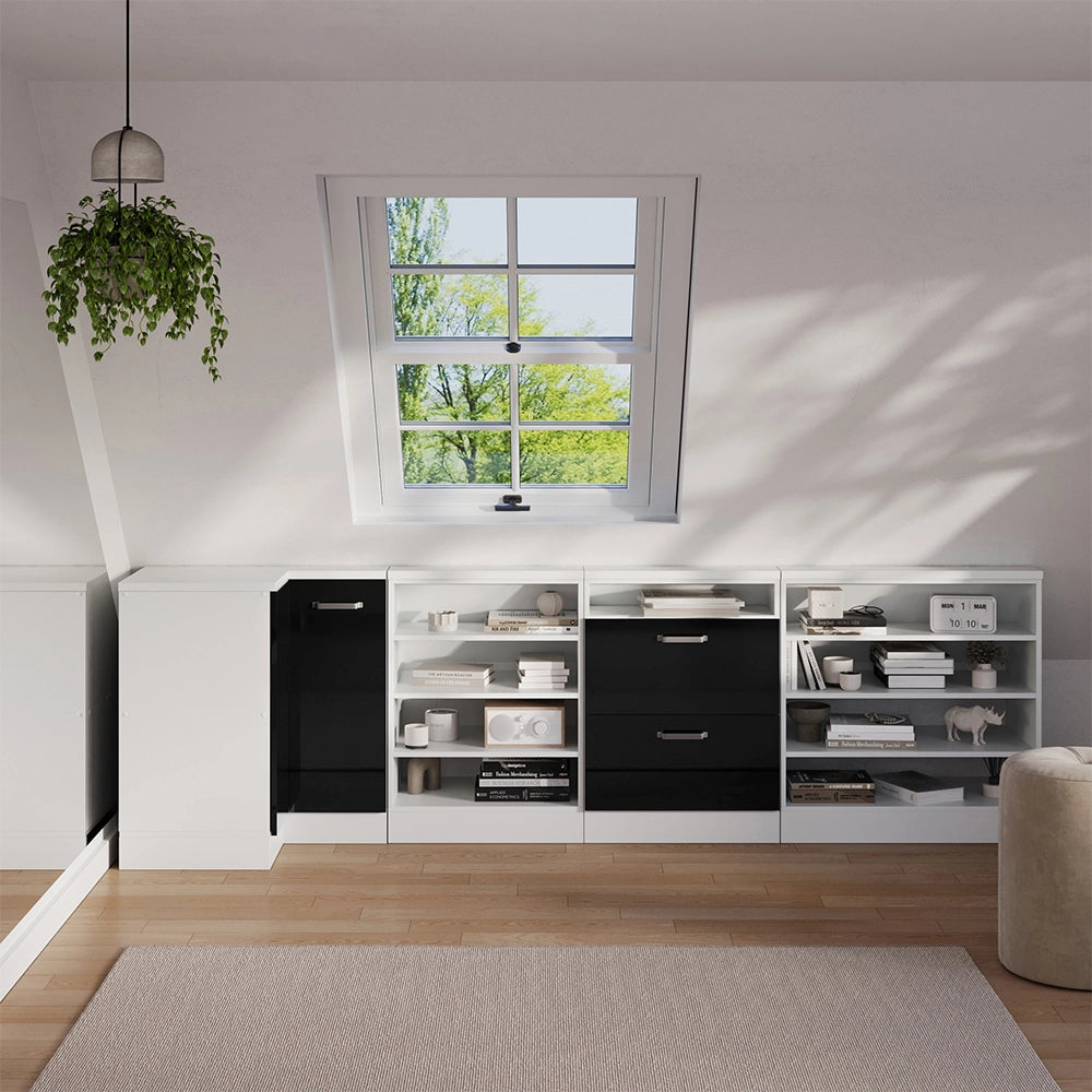 Mobile sottotetto Mobile angolare Rion Nero lucido/Bianco 75.6 x 83.8 cm con 1 porta Vicco