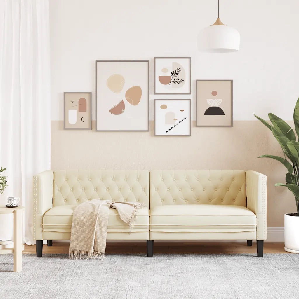 Divano Chesterfield a 3 Posti-Sofa 3 Posti-Divanetto Crema in Similpelle