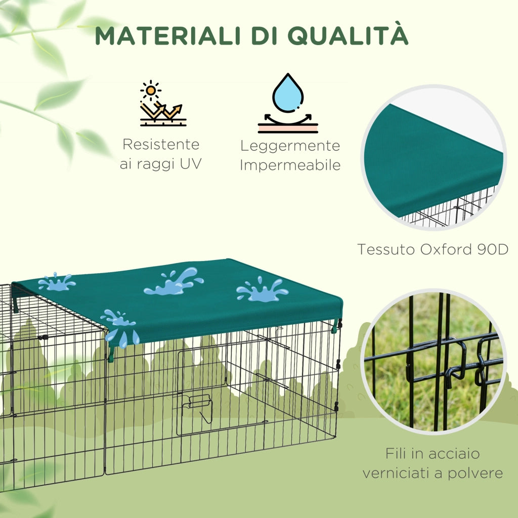 Gabbia per Conigli da Esterno e Interno con Tettuccio in Acciaio, 185x75x50cm, Verde