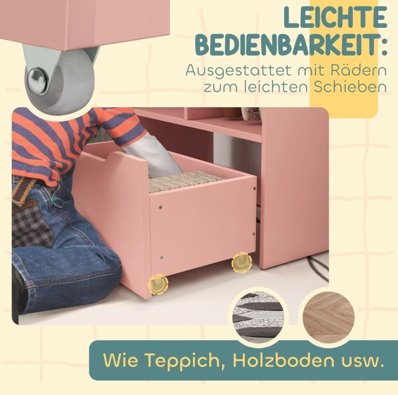 Libreria per bambini rosa con cassetto e ripiani 60 x 29,9 x 90 cm