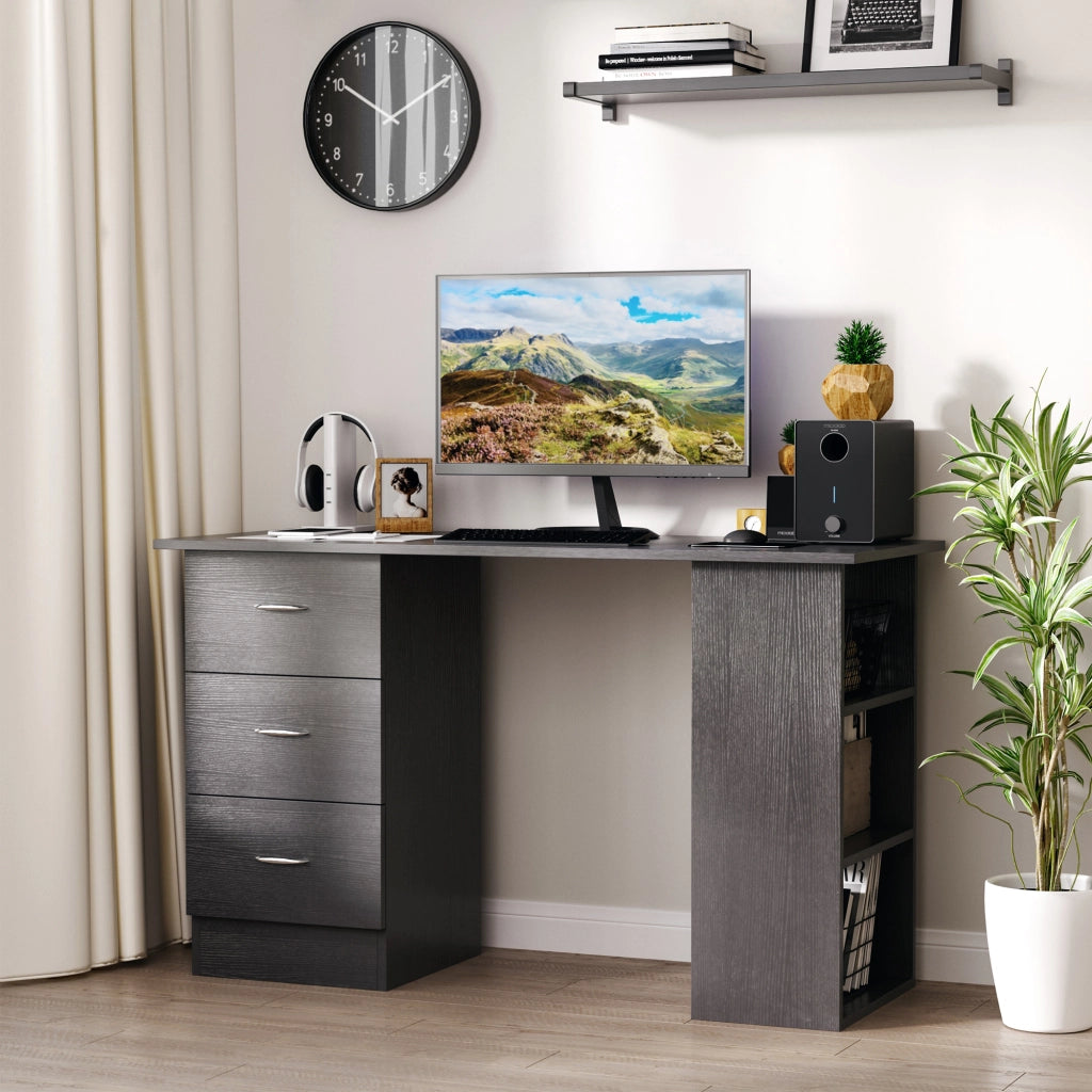 Scrivania per PC con 3 Ripiani e 3 Cassetti ¨C Minimal ¨C Legno MDF, Nera, 120x49x72 cm