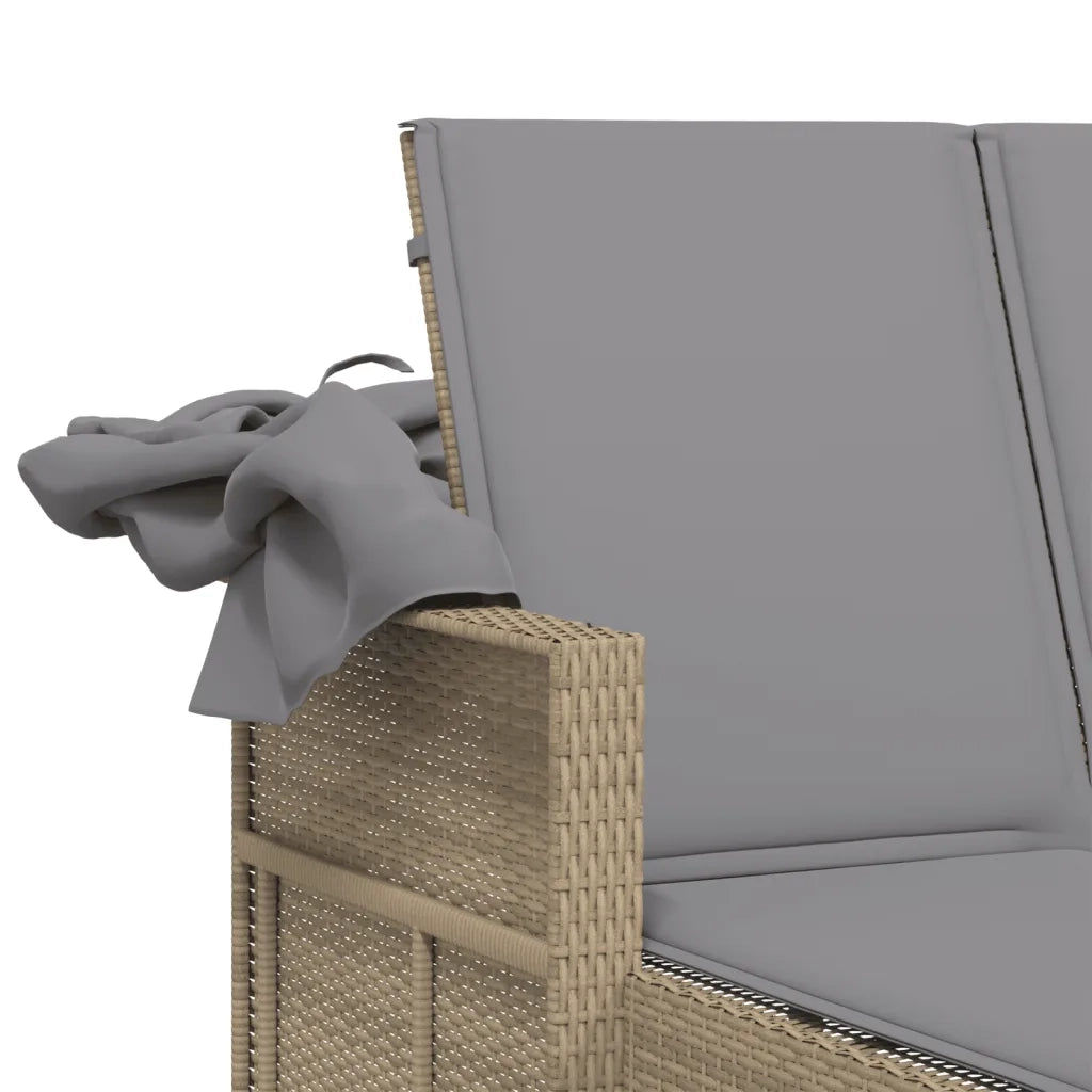 Lettino Doppio con Baldacchino e Cuscini Beige Misto Polyrattan 365811