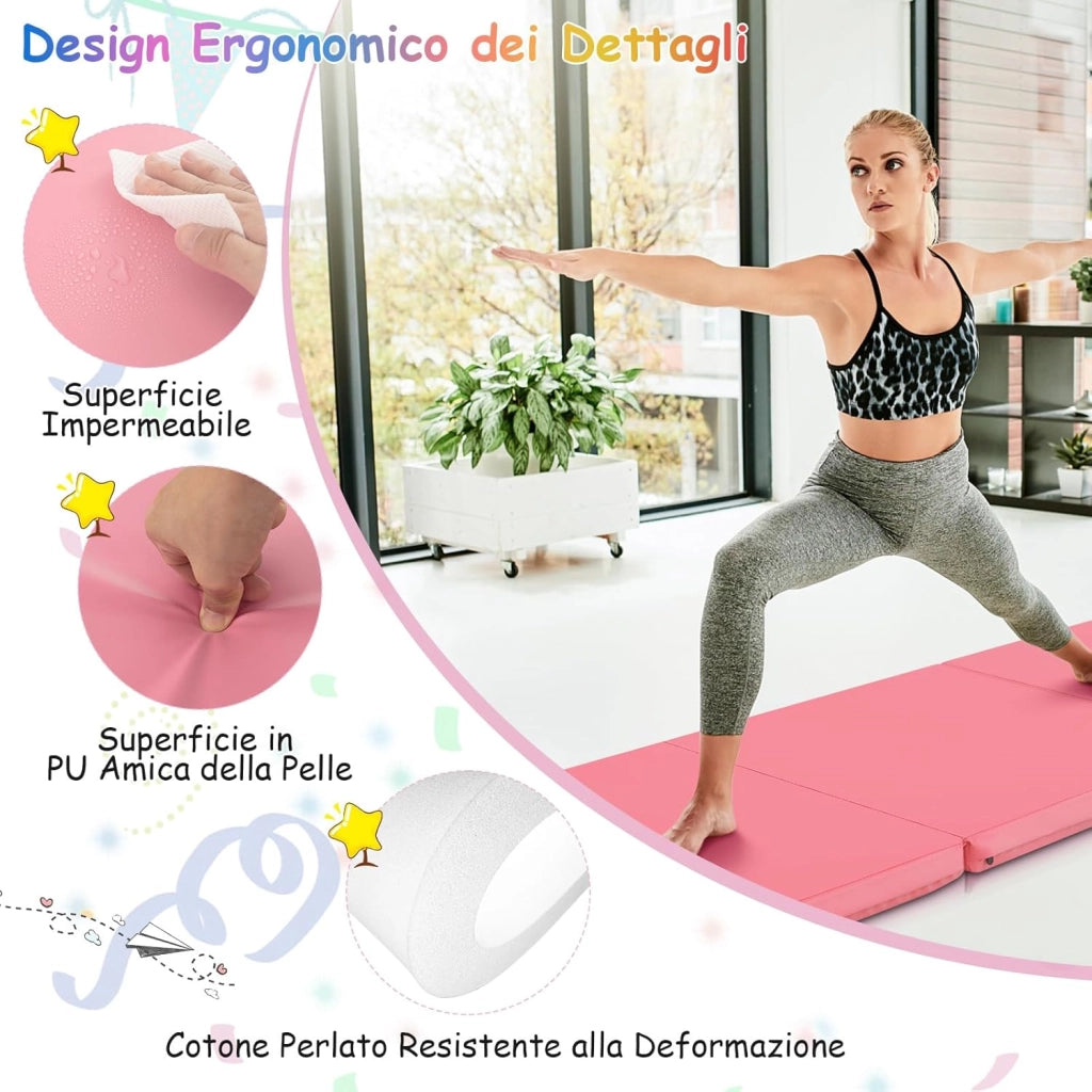 Tappetino da Yoga Spesso, Tappetino Fitness Pieghevole e Portatile con Imbottitura in EPE, Cerniera e Maniglie, Materassino Allenamento da Casa e Palestra, 180 X 60 X 5 cm
