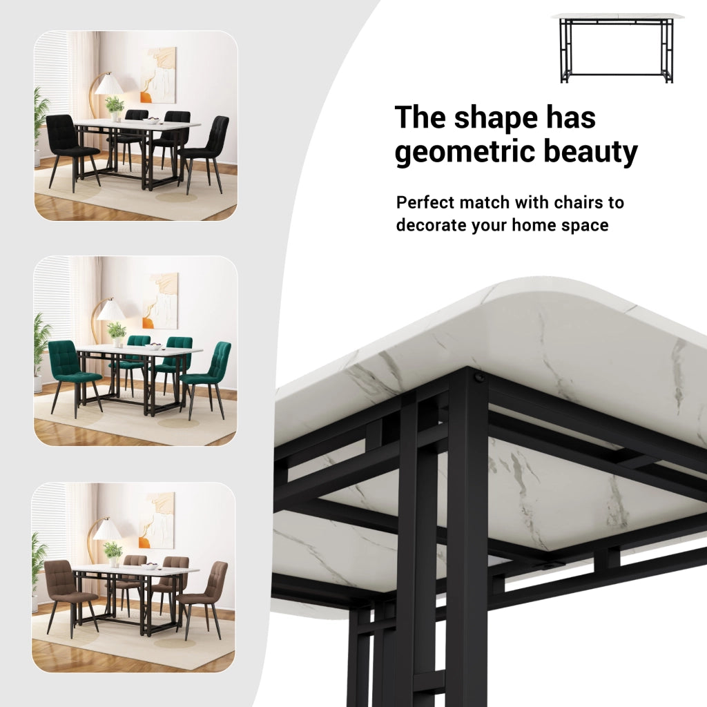 Tavolo da pranzo moderno in MDF con gambe in metallo nero per soggiorno e sala da pranzo 140 × 80 cm