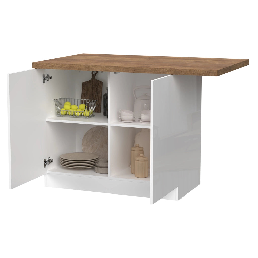 Mobile Dispensa Miha, Isola da Cucina 2 Ripiani Made in Italy, 130x80x90h cm Bianco Lucido