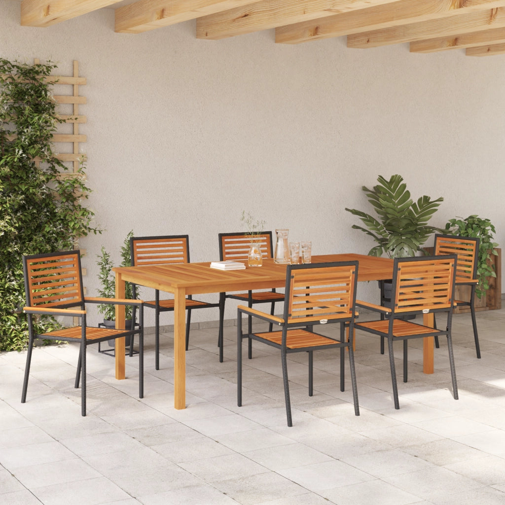 Set da pranzo da giardino 7 pezzi  in Polyrattan nero con Acacia