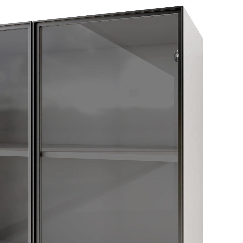 Vetrina con 2 Ante in Vetro Temperato e 2 Cassetti; LED Multicolore; Telaio in Alluminio; in Pannelli di Particelle; Bianco; 60??40??160 cm