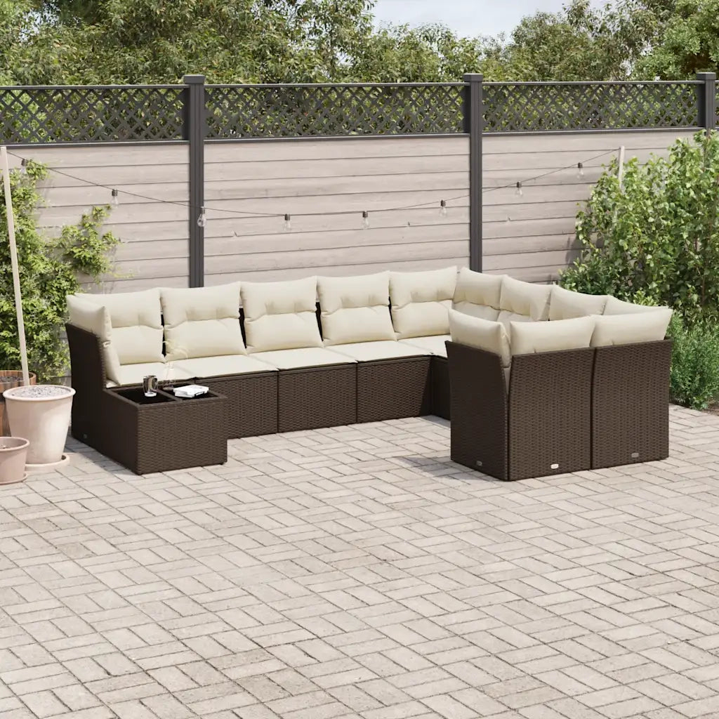 Set Divani da Giardino 10pz con Cuscini in Polyrattan Marrone 3250032