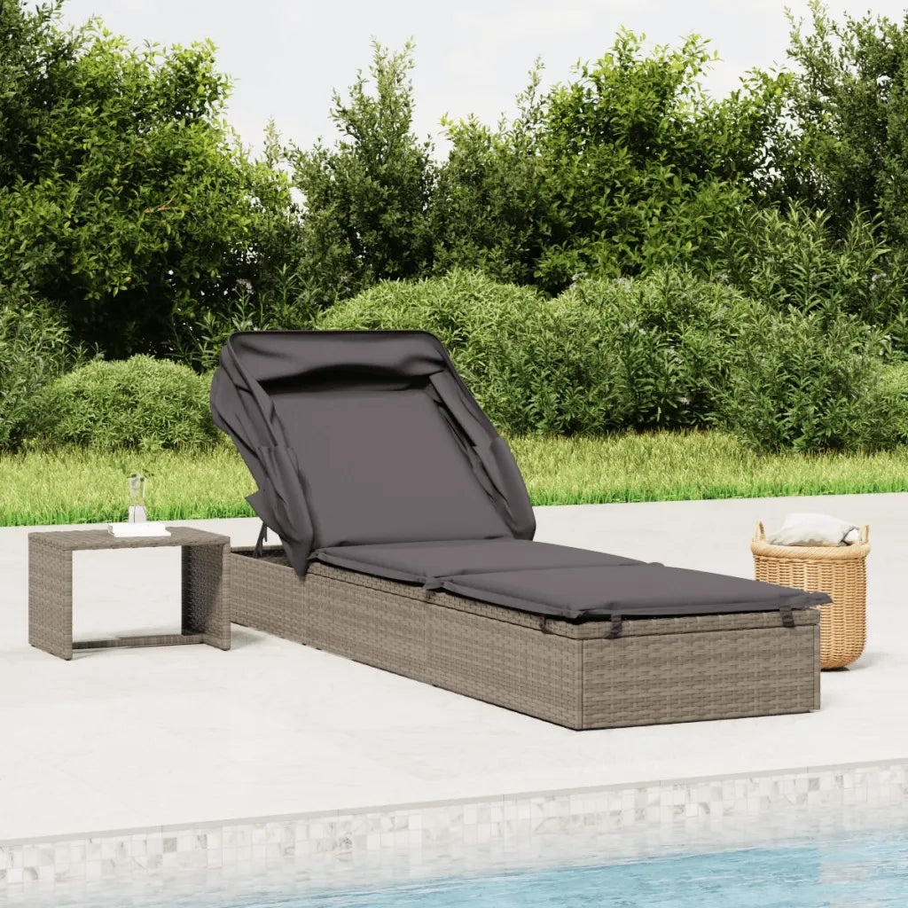 Sdraio da giardino | Lettino con Tetto Pieghevole Grigio 213x63x97 cm Polyrattan