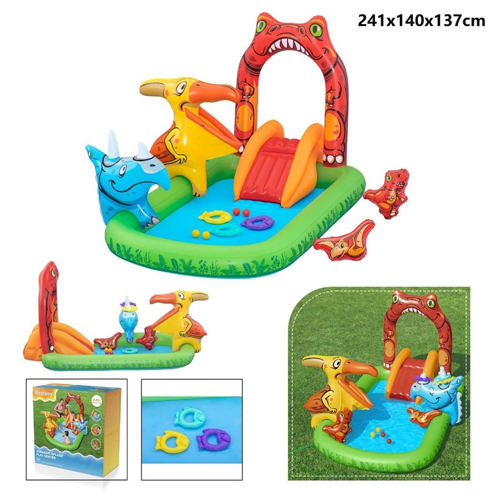 Trade Shop - Parco Giochi Acquatico Jurassic Splash Piscina Gonfiabile Da Esterno Per Bambini 53160 -