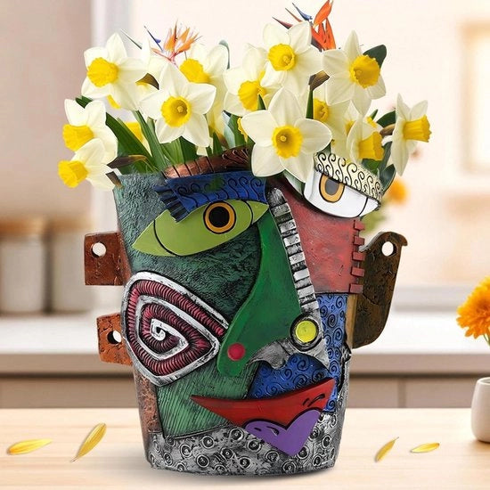 Vaso di Fiori Astratto con Drenaggio - Piantina Decorativa per Succulente e Piante da Interno