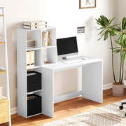 Scrivania Ufficio Compatta con Libreria Integrata, Bianco Lucido, Design Salvaspazio per Studio/Camera, 140x50x134 cm