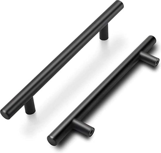 Maniglie per mobili, nero, 128 mm, tubo in acciaio inossidabile, per armadi, cassetti, mobili cucina e bagno, diametro: 12 mm, 10 pezzi