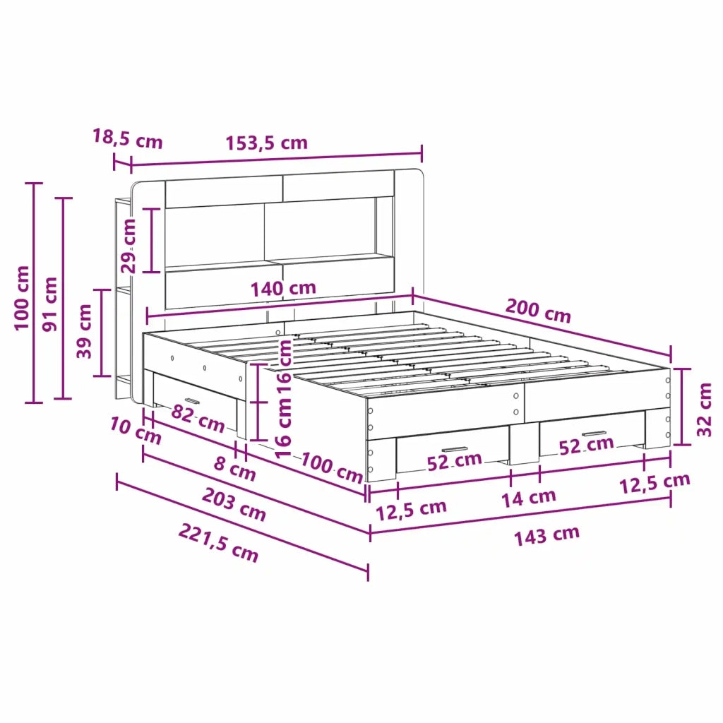 Telaio del letto con storage Sonoma grigio 140 x 200 cm 3433873