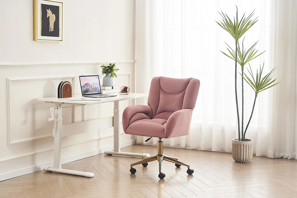 Sedia Ufficio - Xylo - 60??60??110 cm - Velluto Rosa Piedi Dorati