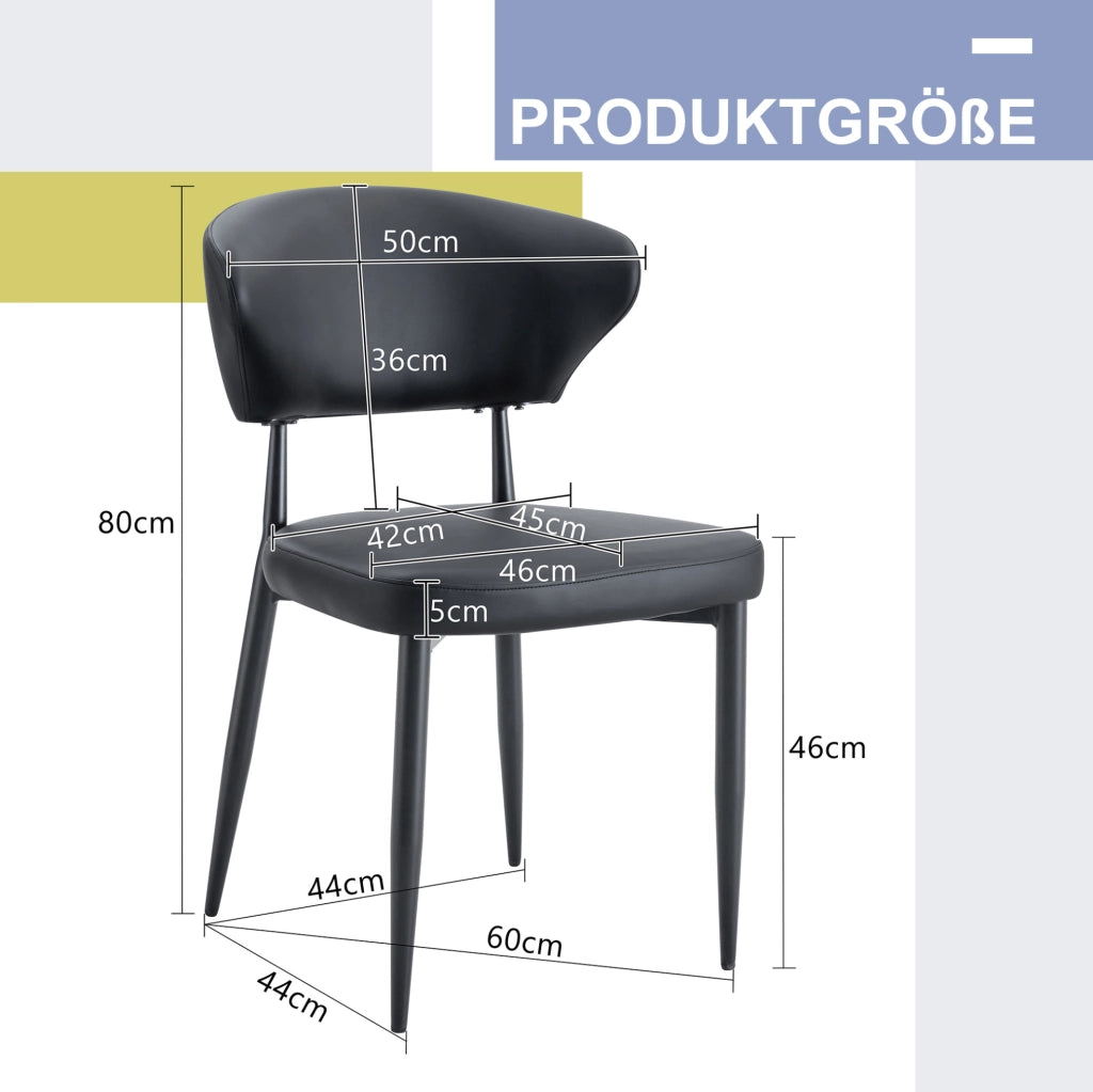 Set di 2 sedie da pranzo nere in PU con gambe in metallo