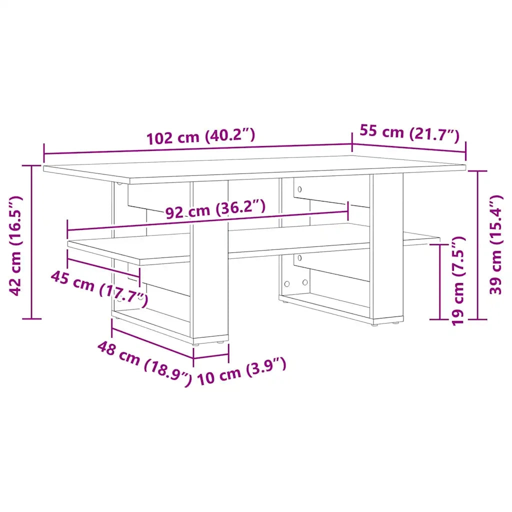 Tavolino da salotto Rovere Nero 102 x 55 x 42 cm 862432