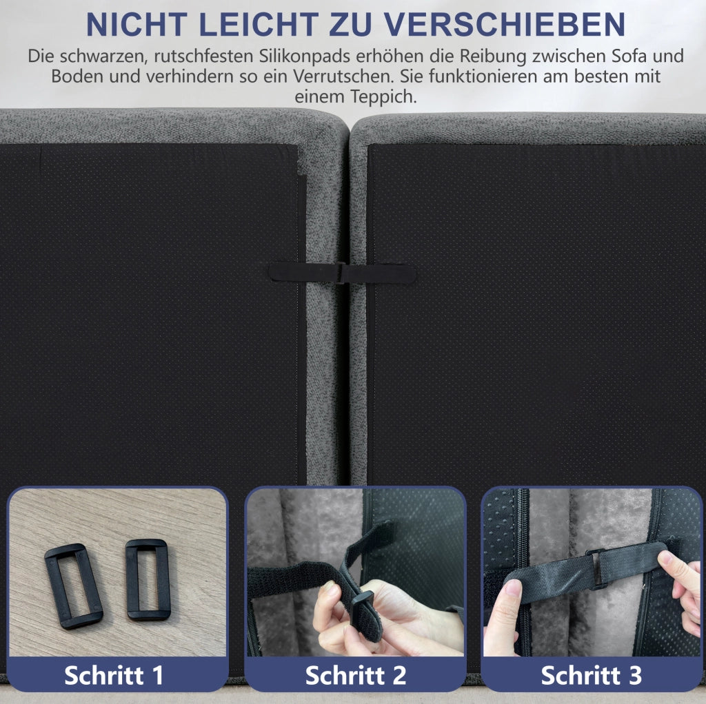 Divano modulare 4 posti con ottomana 366x165x79 cm in fleece granulato grigio